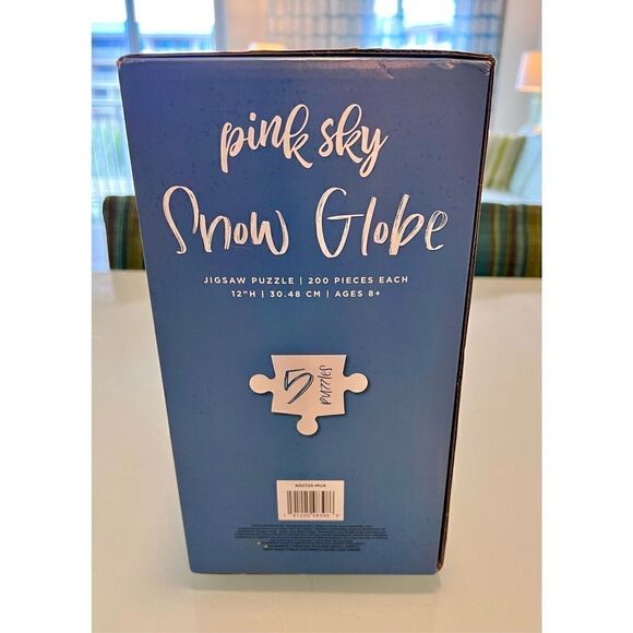 Pink Sky Snow Globe Puzzle Set of 5 200 Pcs Snowman Penguin Santa Reindeer - Picture 4 of 6